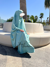 Load image into Gallery viewer, Satin Silk Two-Piece Jilbab Prayer Set - Khimar with Skirt
