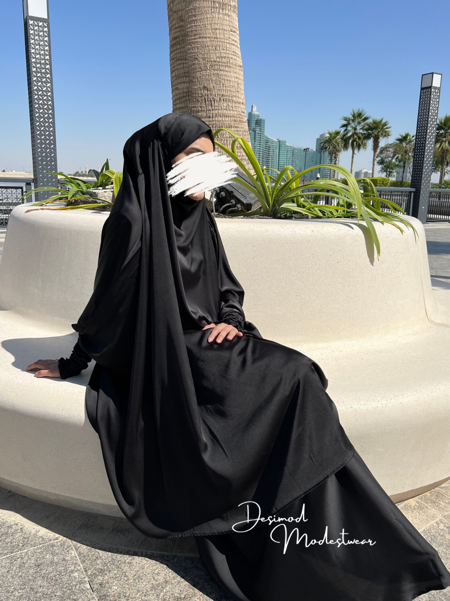 Satin Silk Two-Piece Jilbab Prayer Set - Khimar with Skirt