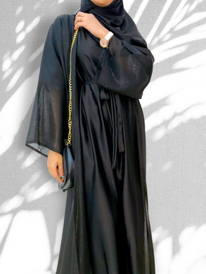 Basic Black Shimmer Abaya 3 piece set with abaya inner and sheila